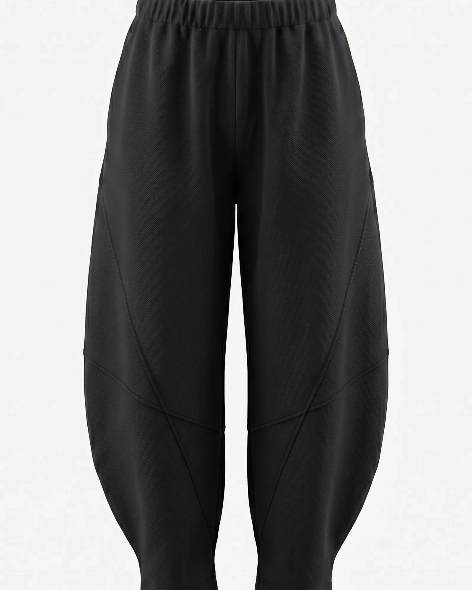 LEEZZA Sort AARHUS CLAY black barrel-leg trousers in cotton modal jersey with an elastic waistband and side pockets.
