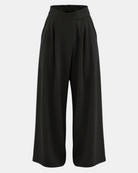 LEEZZA Ozai N Kü GALA black wide-leg trousers with a draped overlap waistband and comfortable stretch viscose fabric.