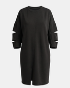 LEEZZA Ozai N Kü GEMMA schwarzes gerade geschnittenes Kleid mit Rundhalsausschnitt und Cut-out-Ärmeldetails aus weicher Stretch-Viskose