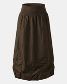 LEEZZA AMBER & MOON DEMI long brown scuba skirt with a comfortable elasticated waistband and modern silhouette.