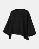 LEEZZA SORT AARHUS black boxy pullover with a round neck and wide three-quarter sleeves in thick cotton blend fabric.