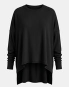 LEEZZA SORT AARHUS black oversized organic cotton jersey top with a round neck and high-low hemline.