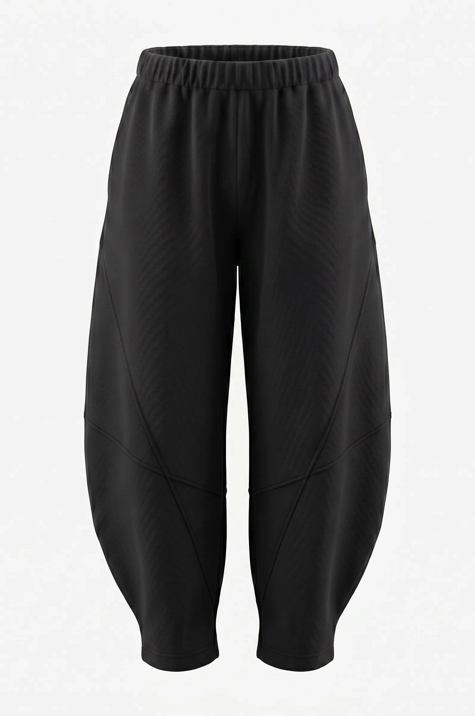 LEEZZA Sort AARHUS CLAY schwarze Barrel-Leg-Hose aus Baumwoll-Modal-Jersey mit elastischem Bund und Seitentaschen.