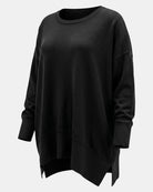 LEEZZA SORT AARHUS oversized black pullover in cotton modal jersey with a round neck and ribbed cuffs